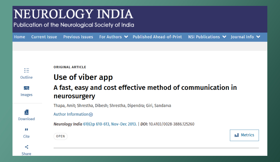 Use of viber app: A fast, easy and cost effective method of communication in neurosurgery